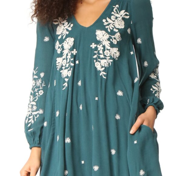 Free People Sweet Tennessee Embroidered Mini Dress size XS Teal - Picture 2 of 10